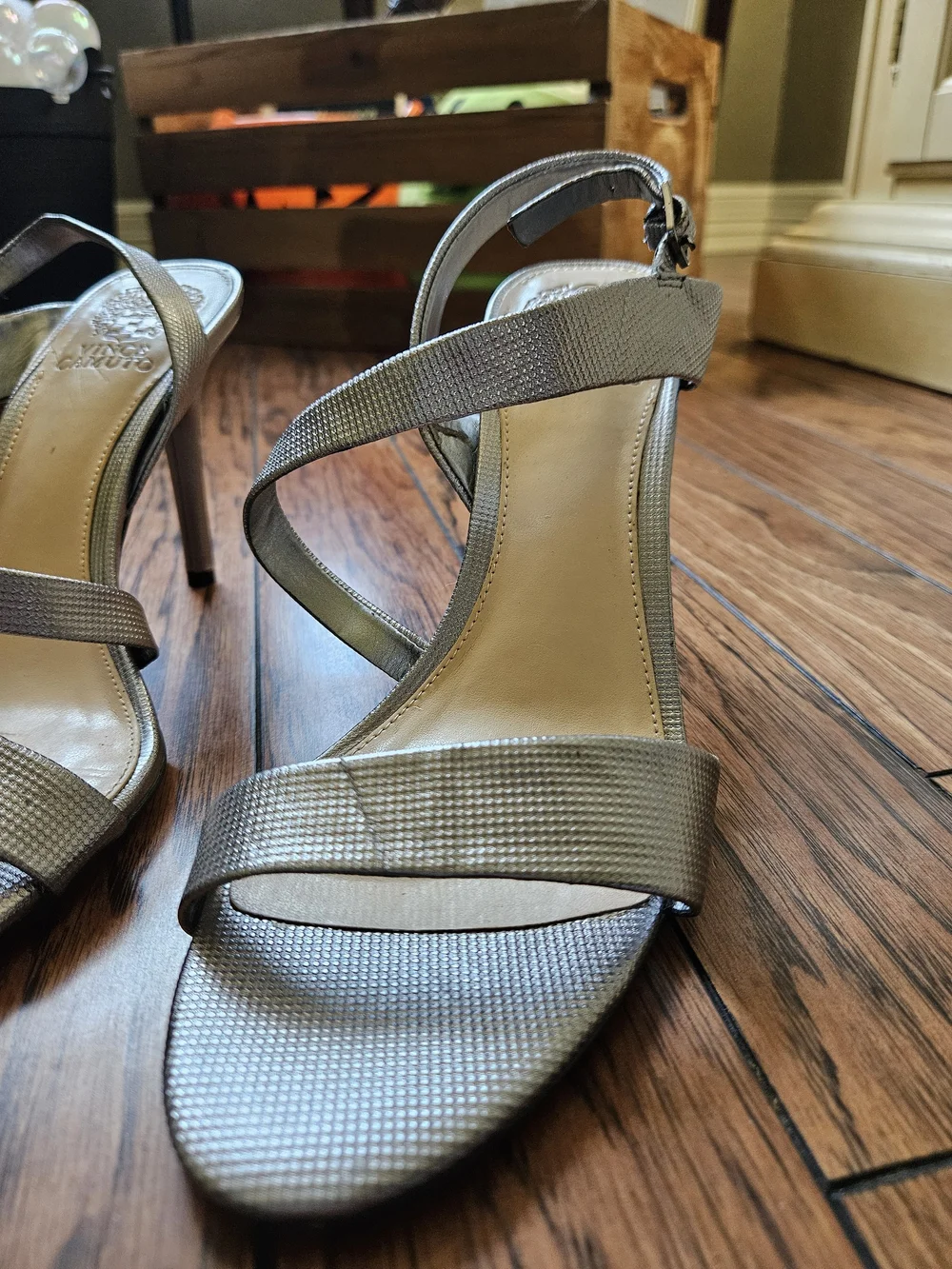 Vince Camuto Metallic Silver Strappy Heeled Sandals